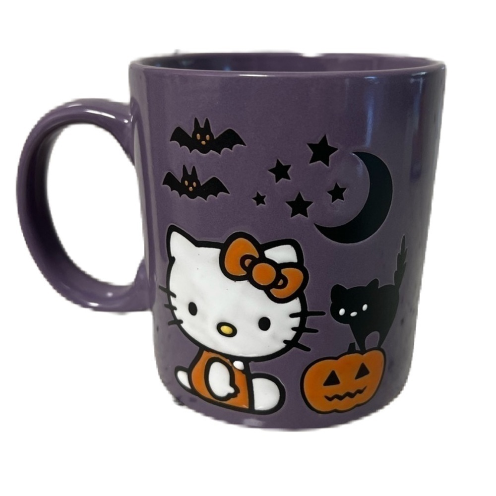 Hello Kitty Halloween Coffee Mug Cup Purple Pumpkin NEW